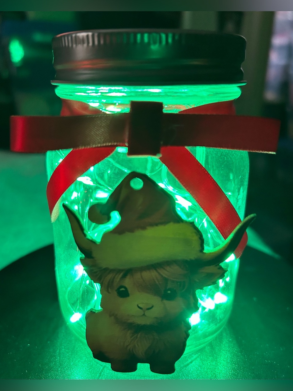 BABY CHRISTMAS HIGHLAND COW FAIRY-LIGHT DECOR JAR/HANDMADE BY ME! ***PICK ONE***
